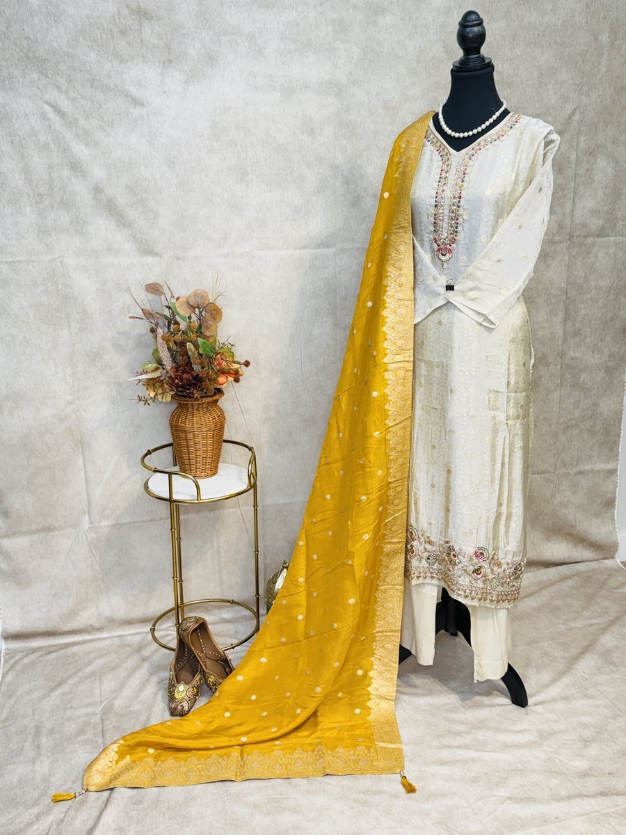 Pure Silk Suit with Hand Embroidery & Banarasi Dupatta