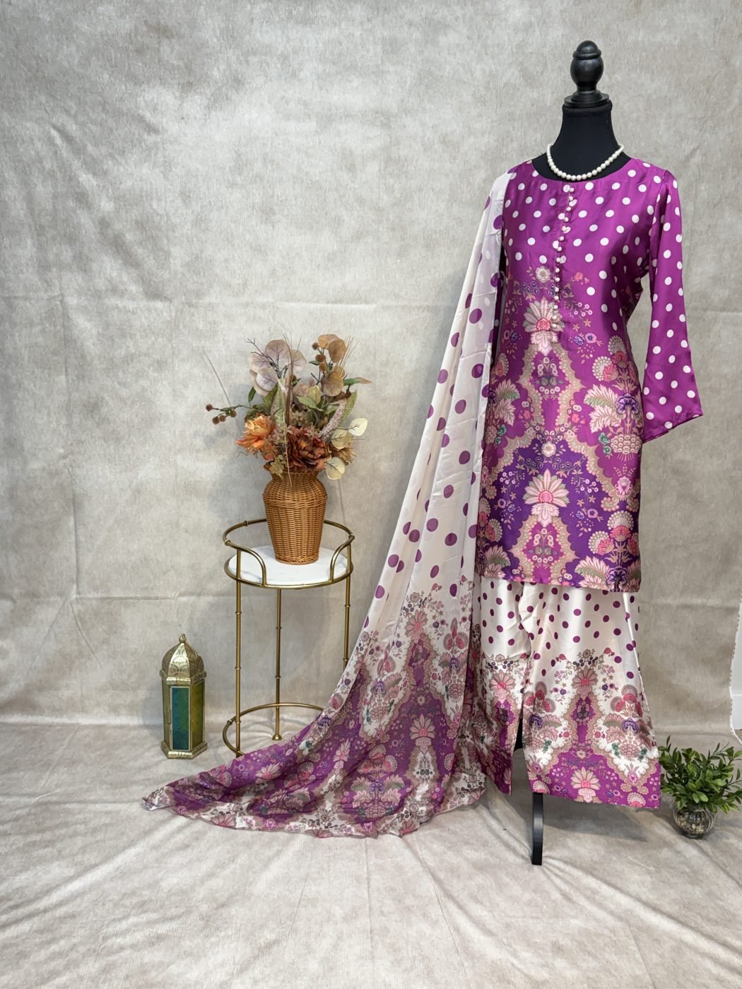 Beige & Magenta Farshi Salwar Suit