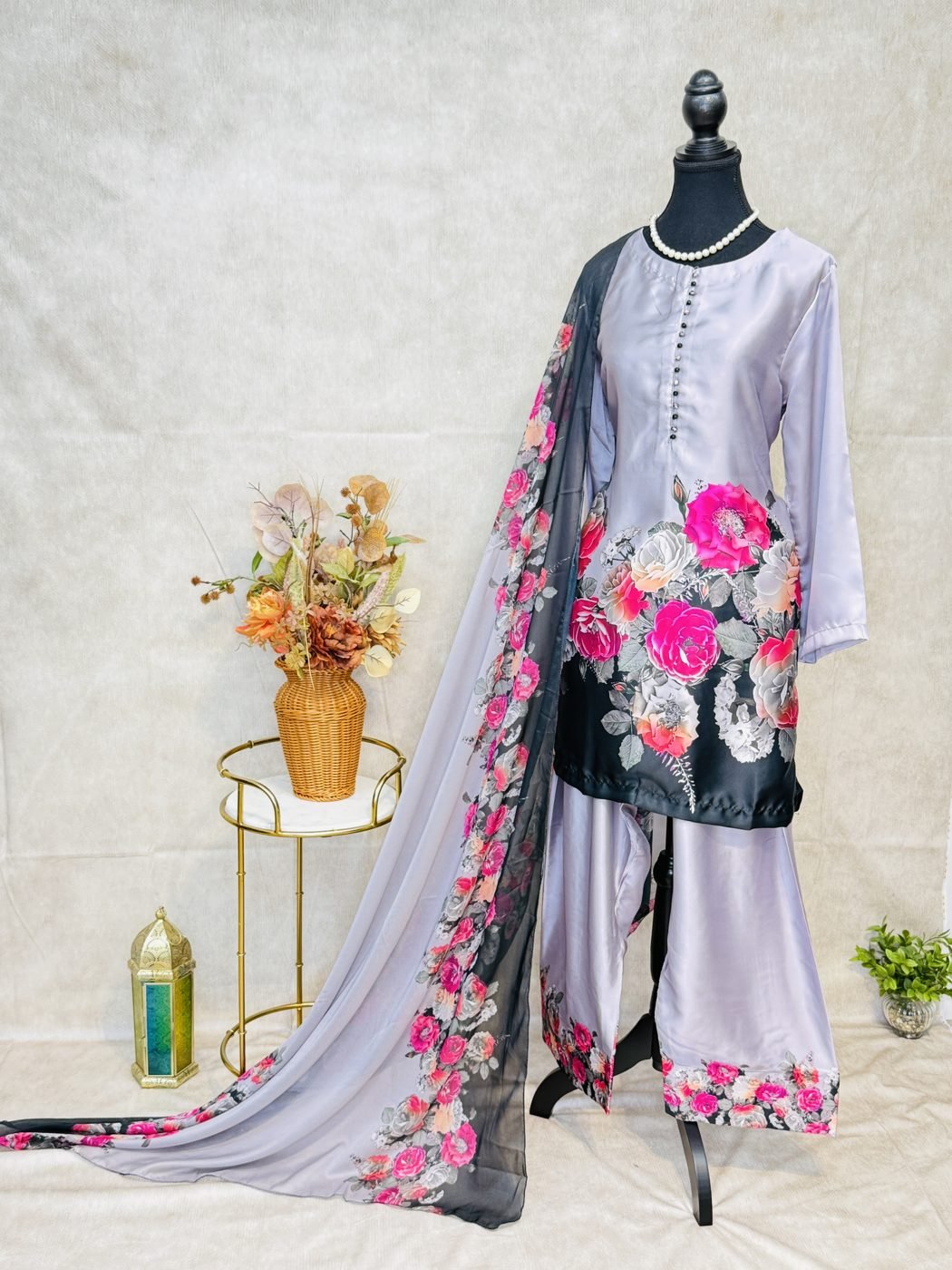 Grey & Black Farshi Salwar Suit